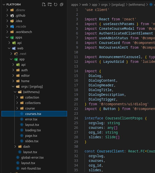 Courses page file location